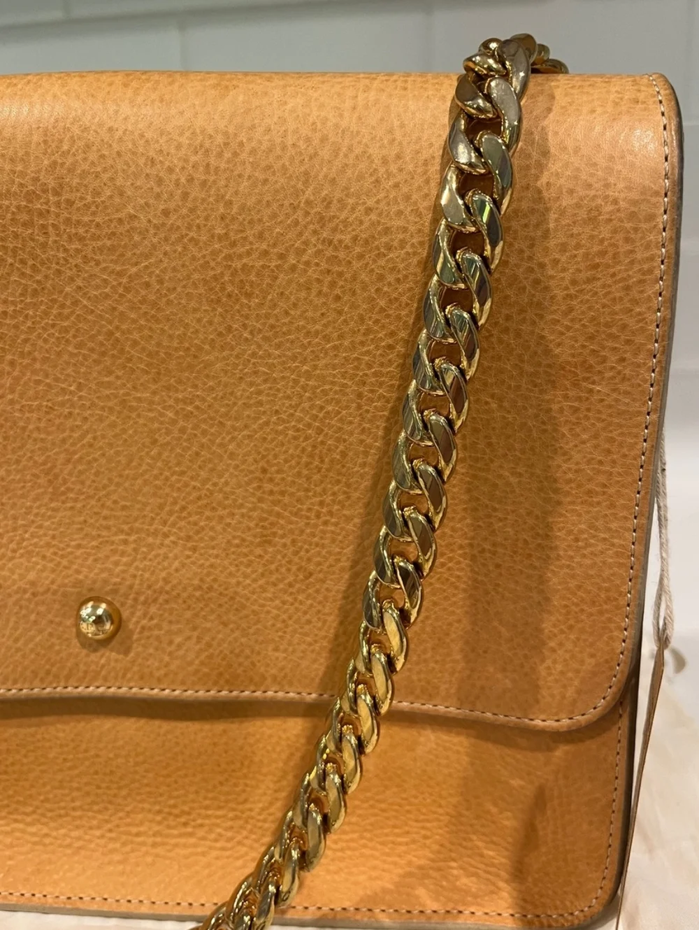A.P.C. Vachetta Leather Flap Chain Shoulder Bag Tag Attached With Dust Bag Rare